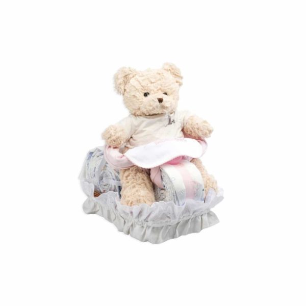 Gâteau de couches nounours motard rose - BebeDeParis