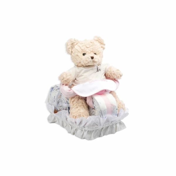 Gâteau de couches nounours motard rose – BebeDeParis