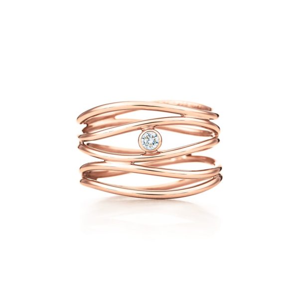 Bague Wave par Elsa Peretti en or rose 18 carats et diamants – Size 4 1/2 Tiffany & Co.