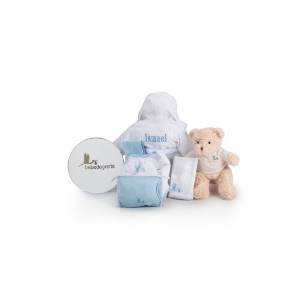 Panier naissance mon peignoir brodé bleu - BebeDeParis