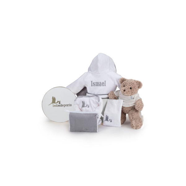Panier naissance mon peignoir brodé gris - BebeDeParis