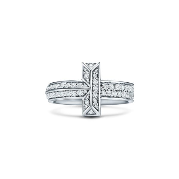 Bague T1 Tiffany T en or blanc 18 carats et diamants Largeur: 4,5 mm – Size 6 1/2 Tiffany & Co.