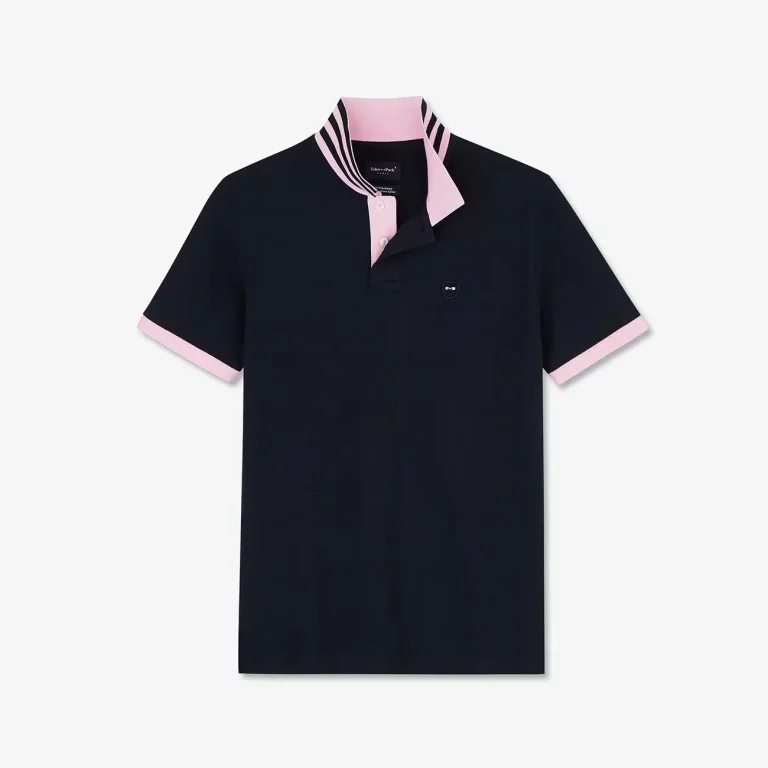 polo Eden park bleu marine et col rose
