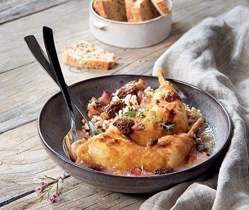 Cuisses de volaille fermière à la crème et morilles-Comtesse du Barry