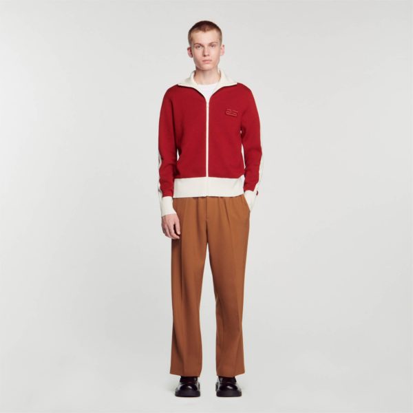 Cardigan bicolore en maille male Bordeaux Sandro Paris