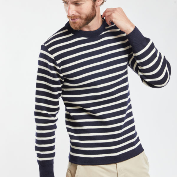 ARMOR-LUX Pull marin rayé « Fouesnant » – laine Homme Rich navy/Nature 4XL