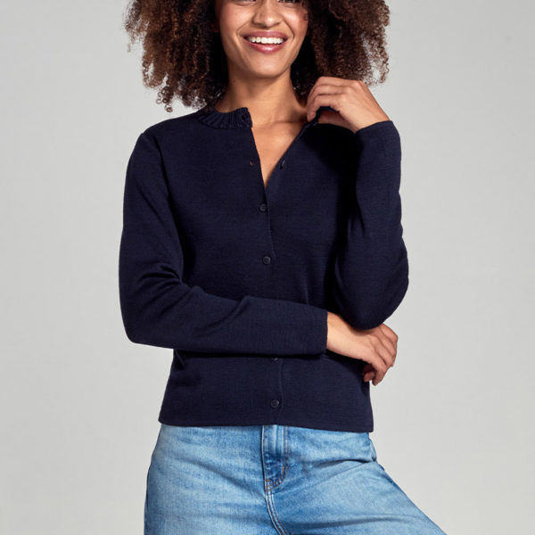 ARMOR-LUX Cardigan col rond – Laine et acrylique Femme Rich Navy 5XL – 52