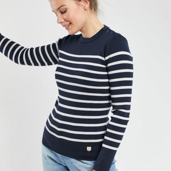 ARMOR-LUX Pull marin rayé « Groix » – coton Femme Rich navy/milk 4XL – 50