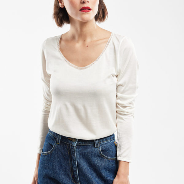 ARMOR-LUX T-shirt manches longues – soie Femme IVOIRE 2XL – 46