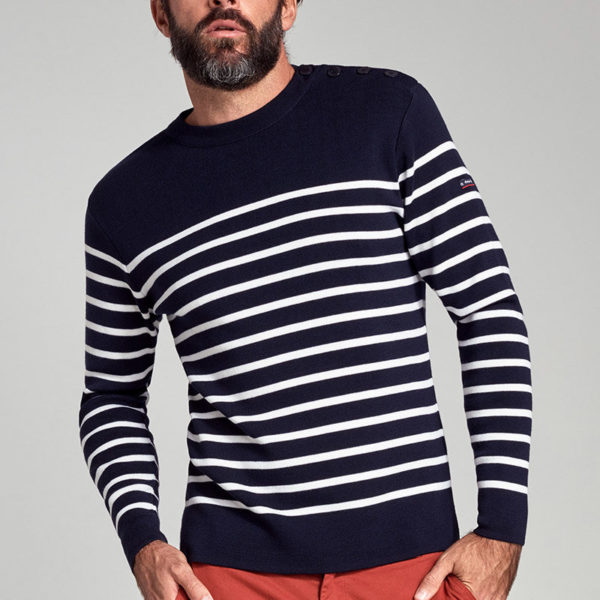 ARMOR-LUX Pull marin "Goulenez" -  laine mérinos Homme NAVIRE/MILK 3XL
