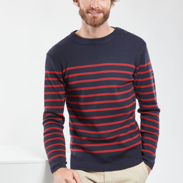 ARMOR-LUX Pull marin "Goulenez" - laine mérinos Homme Navire/Piment 3XL