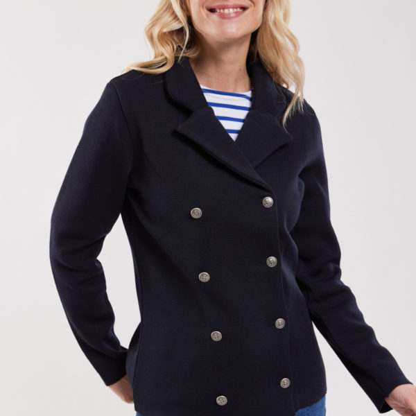 ARMOR-LUX Veste croisée « Nevez » – maille haute densité Femme Rich Navy 5XL – 52