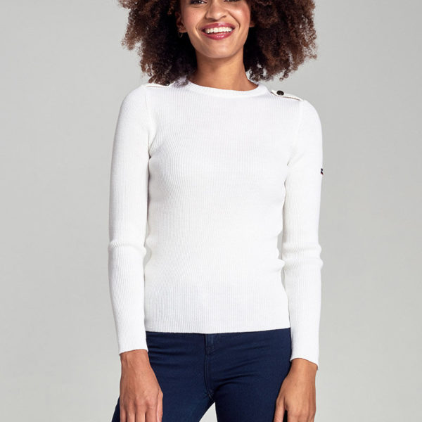 ARMOR-LUX Pull marin « Redon » – laine mérinos Femme Milk 4XL – 50