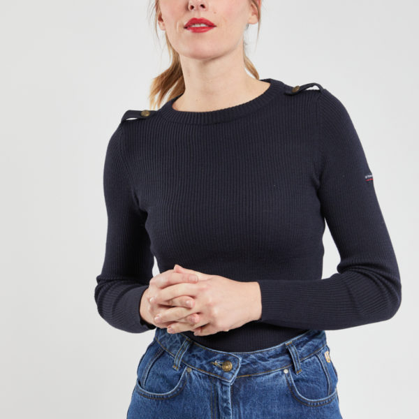 ARMOR-LUX Pull marin « Redon » – laine mérinos Femme Rich Navy 4XL – 50