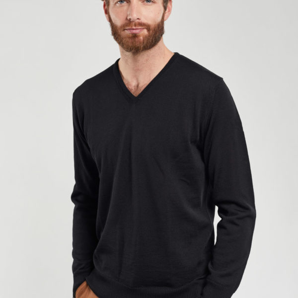 ARMOR-LUX Pull col V « Noyal » – laine mérinos Homme Noir 3XL