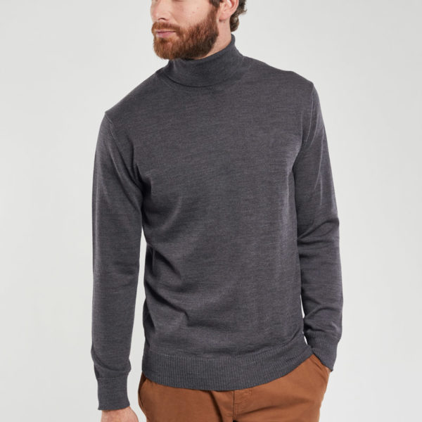 ARMOR-LUX Pull col roulé « Ferel » – laine mérinos Homme Anthracite 3XL