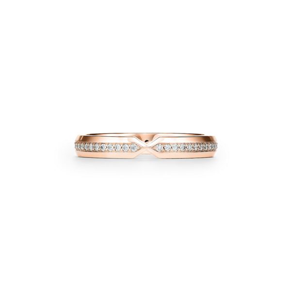 Alliance en V Tiffany Setting en or rose 18 cts avec diamants Style étroit – Size 10 1/2 Tiffany & Co.