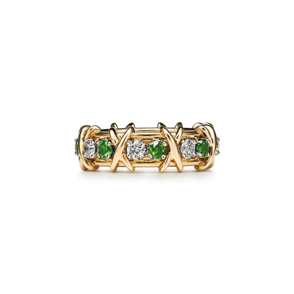Bague Eighteen Stone Tiffany & Co Schlumberger ornée de diamants et tsavorites – Size 9 1/2 Tiffany & Co.