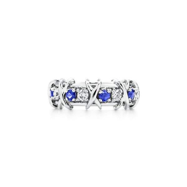 Bague Eighteen Stone Tiffany & Co Schlumberger avec diamants et saphirs – Size 9 Tiffany & Co.