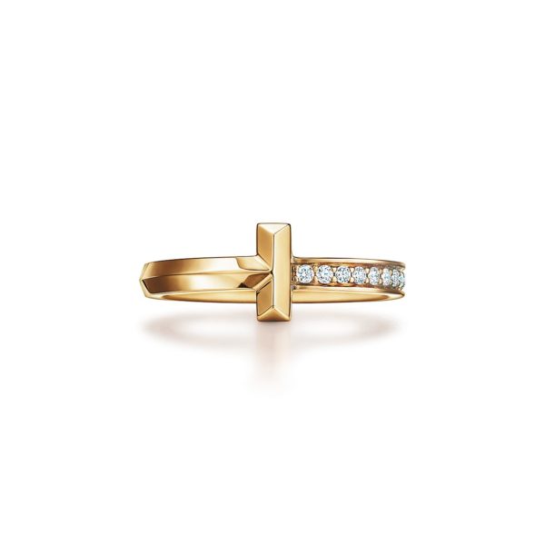 Bague T1 Tiffany T en or jaune 18 carats et diamants Largeur: 2,5 mm – Size 5 Tiffany & Co.