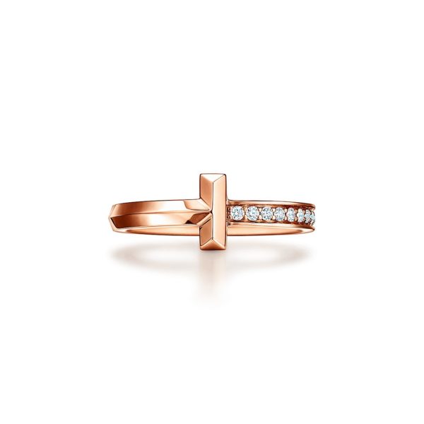 Bague T1 Tiffany T en or rose 18 carats et diamants 2,5 mm – Size 4 1/2 Tiffany & Co.