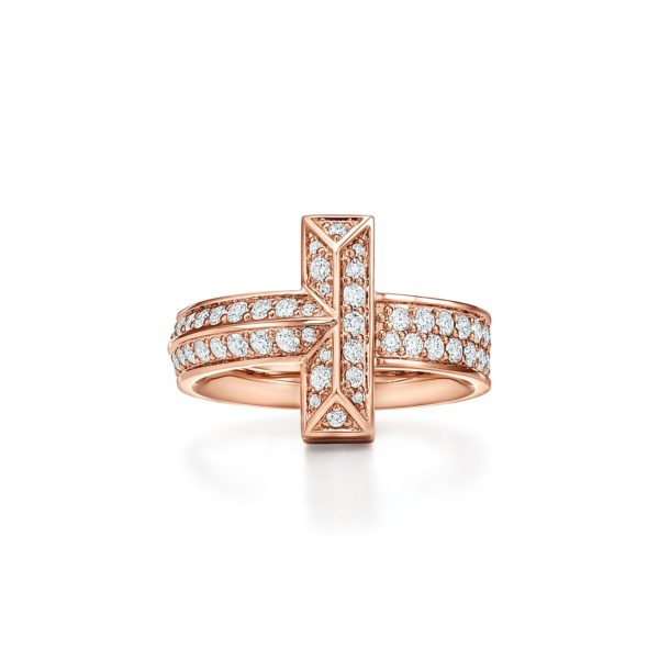 Bague T1 Tiffany T en or rose 18 carats et diamants 4,5 mm – Size 4 1/2 Tiffany & Co.