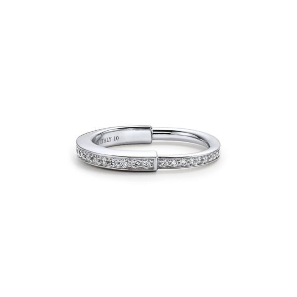 Bague Tiffany Lock en or blanc 18 carats avec pavé de diamants – Size 10 1/2 Tiffany & Co.