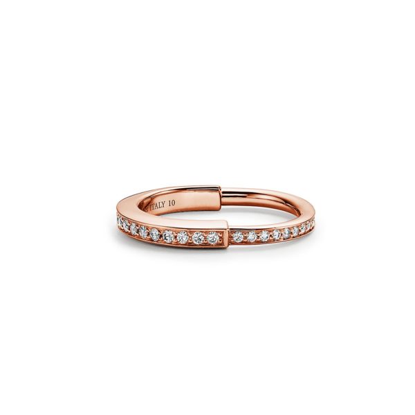 Bague Tiffany Lock en or rose 18 carats avec pavé de diamants – Size 4 1/2 Tiffany & Co.