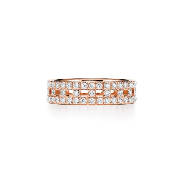 Bague Tiffany T True en or rose 18 carats pavée de diamants Largeur: 5,5 mm – Size 13 Tiffany & Co.