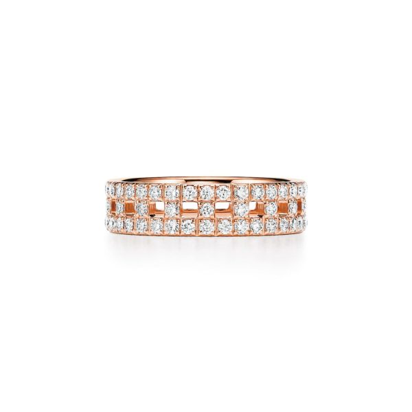 Bague Tiffany T True en or rose 18 carats pavée de diamants Largeur: 5,5 mm – Size 10 Tiffany & Co.