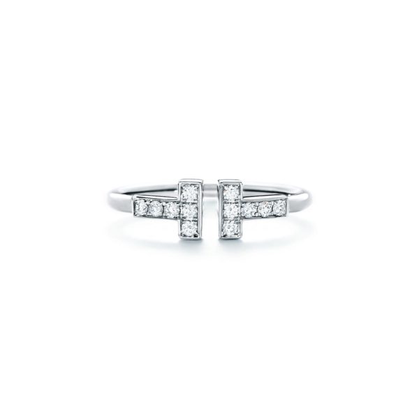 Bague Wire Tiffany T en or blanc 18 carats et diamants – Size 6 Tiffany & Co.