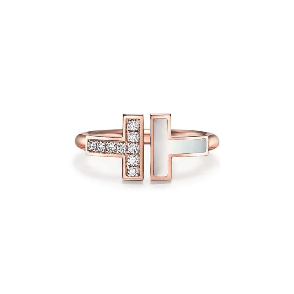 Bague Wire Tiffany T en or rose 18 carats, diamants et nacre – Size 4 1/2 Tiffany & Co.