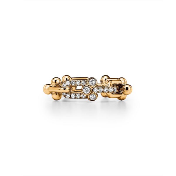 Bague à petits maillons Tiffany HardWear en or jaune et diamants – Size 6 Tiffany & Co.