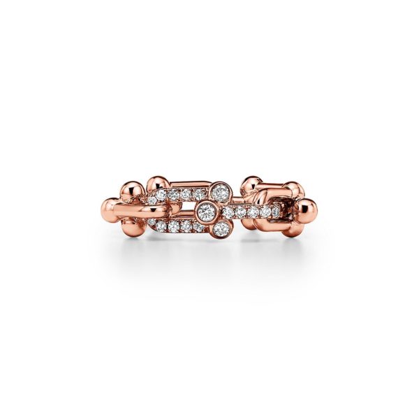Bague à petits maillons Tiffany HardWear en or rose et diamants – Size 7 1/2 Tiffany & Co.