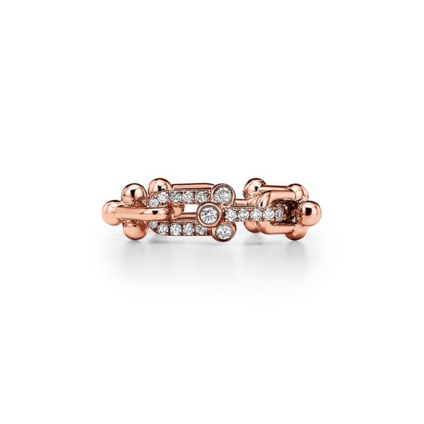 Bague à petits maillons Tiffany HardWear en or rose et diamants – Size 10 1/2 Tiffany & Co.