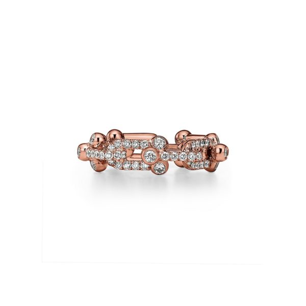 Bague à petits maillons Tiffany HardWear en or rose et pavé de diamants – Size 6 1/2 Tiffany & Co.