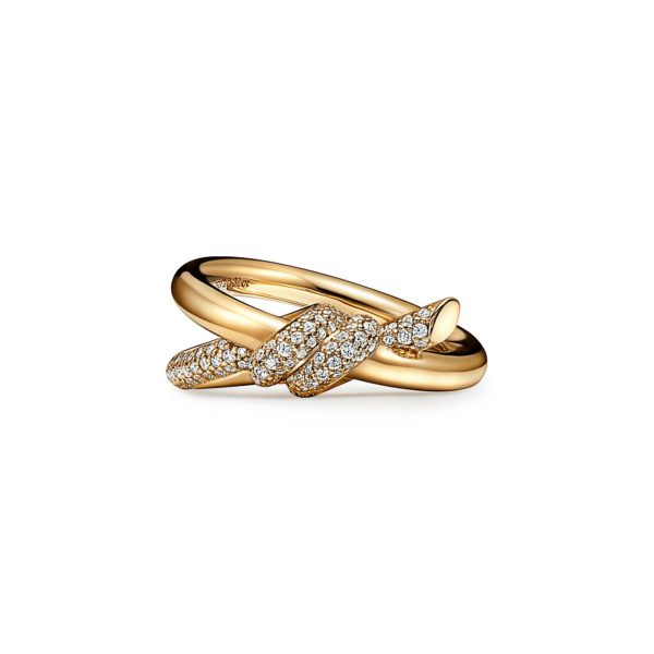 Bague double rang Tiffany Knot en or jaune 18 carats et diamants – Size 10 Tiffany & Co.