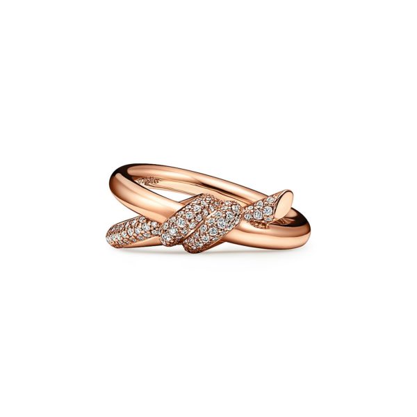Bague double rang Tiffany Knot en or rose 18 carats et diamants – Size 8 Tiffany & Co.