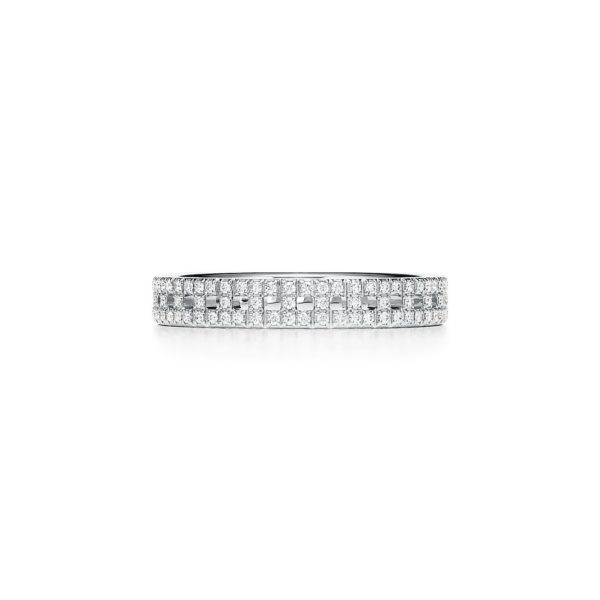 Bague étroite Tiffany T True en or blanc 18 carats pavée de diamants de 3,5 mm – Size 11 1/2 Tiffany & Co.