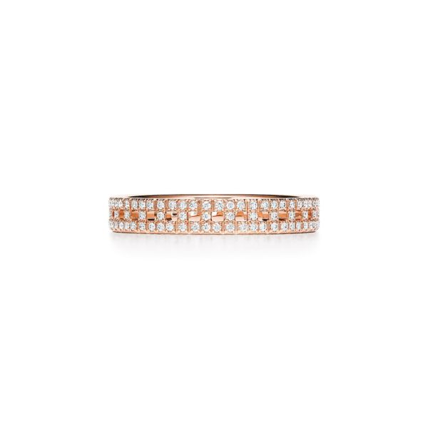 Bague étroite Tiffany T True en or rose 18 carats pavée de diamants de 3,5 mm – Size 8.5 Tiffany & Co.