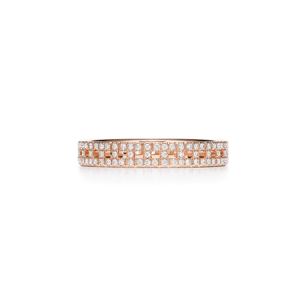 Bague étroite Tiffany T True en or rose 18 carats pavée de diamants de 3,5 mm – Size 10 Tiffany & Co.