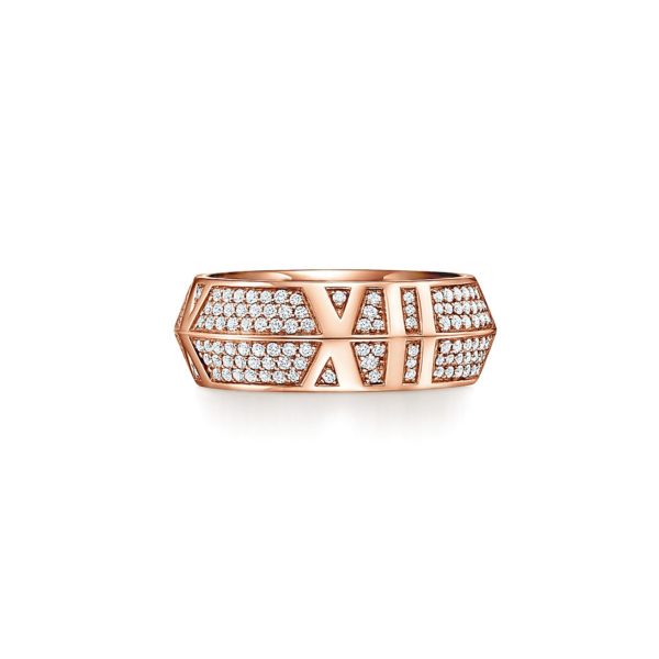 Bague large fermée Atlas X en or rose et diamants pavés Largeur: 7,5 mm – Size 4 1/2 Tiffany & Co.