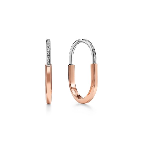 Boucles d’oreilles Tiffany Lock en or rose et blanc avec diamants, extra-large Tiffany & Co.