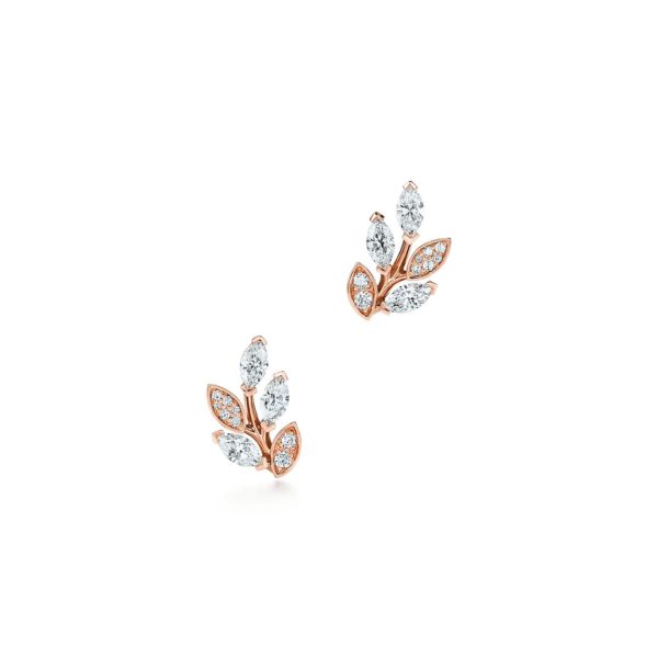 Boucles d’oreilles Tiffany Victoria motif rameau en or rose et diamants Small Tiffany & Co.