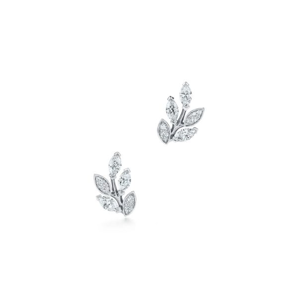 Boucles d’oreilles Tiffany Victoria motif rameau en platine et diamants Small Tiffany & Co.