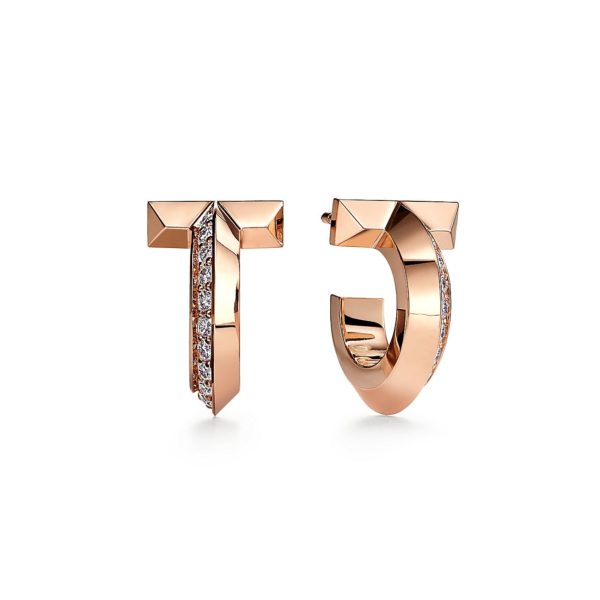 Boucles d’oreilles créoles T1 Tiffany T en or rose 18 carats et diamants Tiffany & Co.