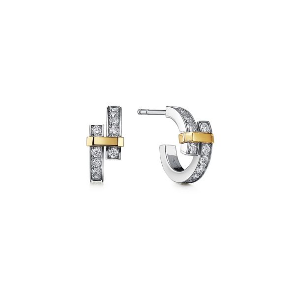 Boucles d’oreilles créoles Tiffany Edge en platine, or jaune et diamants Tiffany & Co.