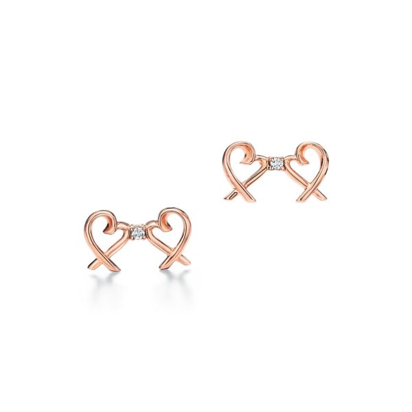 Boucles d’oreilles double Loving Heart Paloma Picasso, or rose 18 cts, diamants Tiffany & Co.