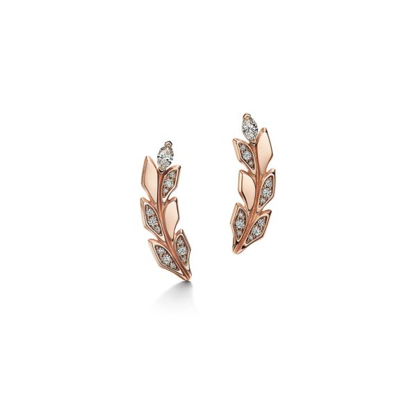 Boucles d’oreilles montantes Tiffany Victoria motif vigne, or rose et diamants Tiffany & Co.