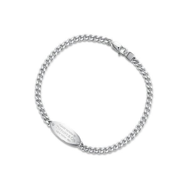 Bracelet ID ovale Return to Tiffany en argent 925 mil et diamants Large Tiffany & Co.